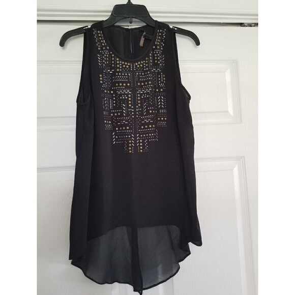 BCBGMaxAzria  Danna Top Black Semi Sheer w/Brass & Silver Studs Womens Size S - Picture 2 of 10